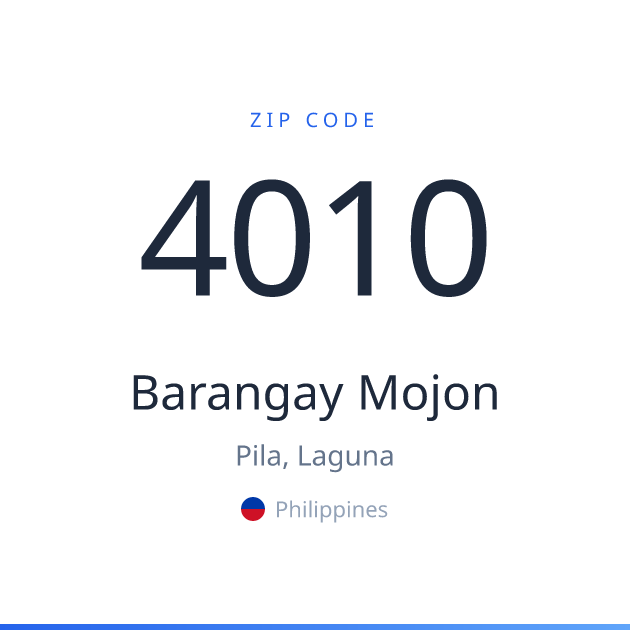 Shareable ZIP code 4010 card for Barangay Mojon, light theme