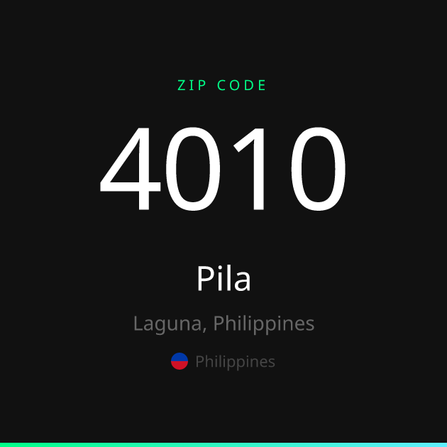 Shareable ZIP code 4010 card for Pila, dark theme
