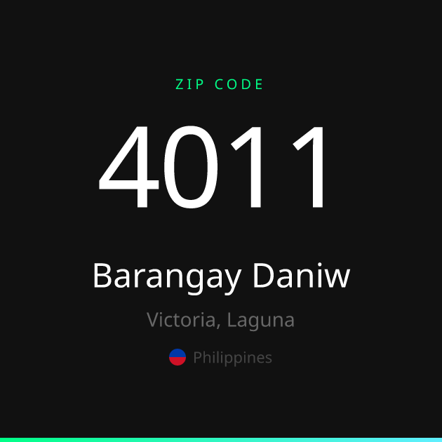 Shareable ZIP code 4011 card for Barangay Daniw, dark theme