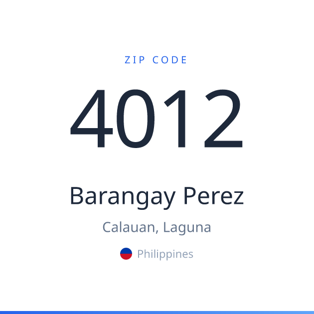 Shareable ZIP code 4012 card for Barangay Perez, light theme