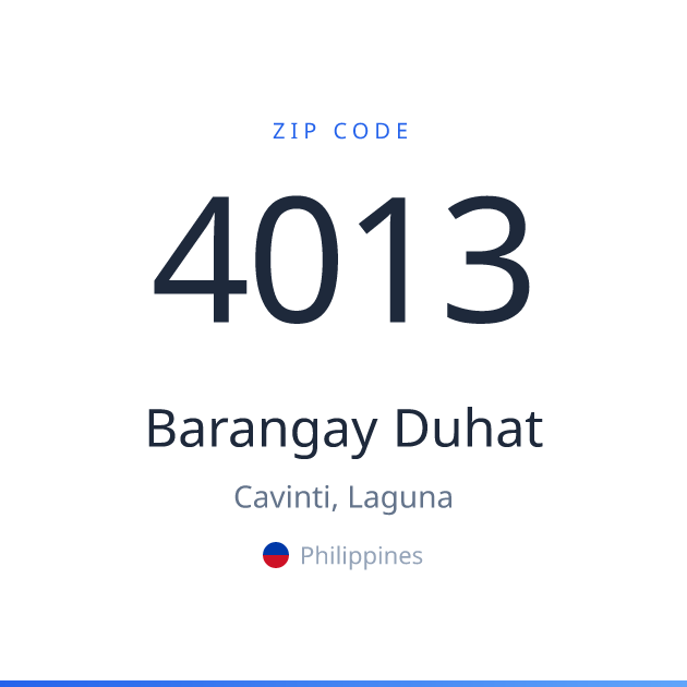 Shareable ZIP code 4013 card for Barangay Duhat, light theme