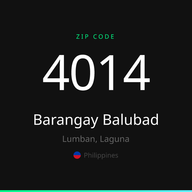 Shareable ZIP code 4014 card for Barangay Balubad, dark theme