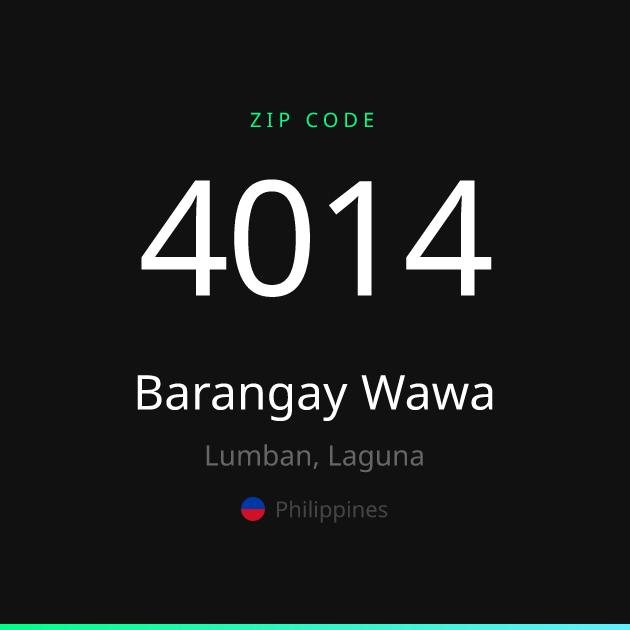 Shareable ZIP code 4014 card for Barangay Wawa, dark theme