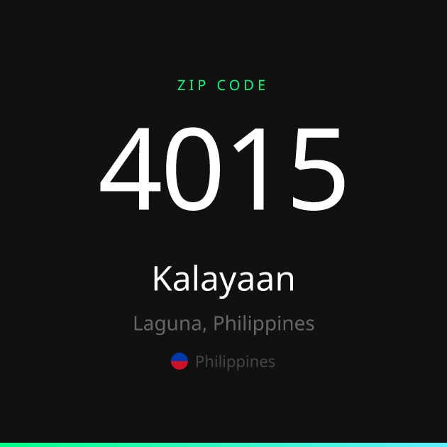 Shareable ZIP code 4015 card for Kalayaan, dark theme