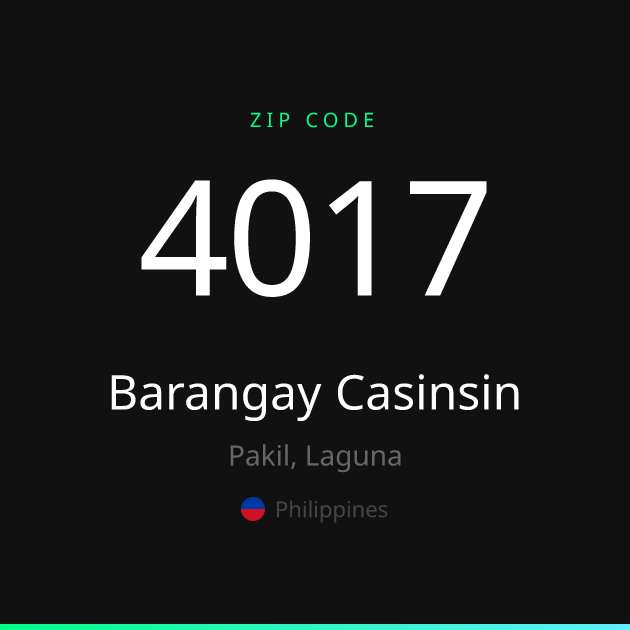 Shareable ZIP code 4017 card for Barangay Casinsin, dark theme