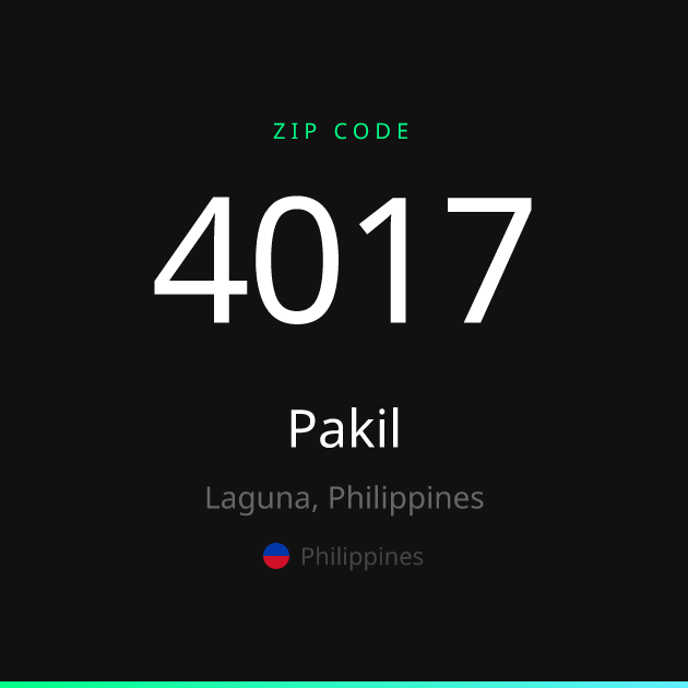 Shareable ZIP code 4017 card for Pakil, dark theme