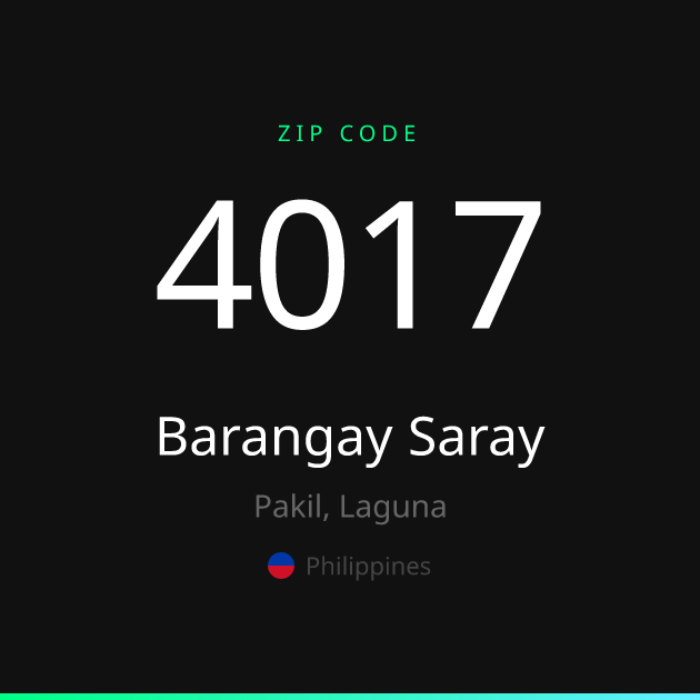 Shareable ZIP code 4017 card for Barangay Saray, dark theme