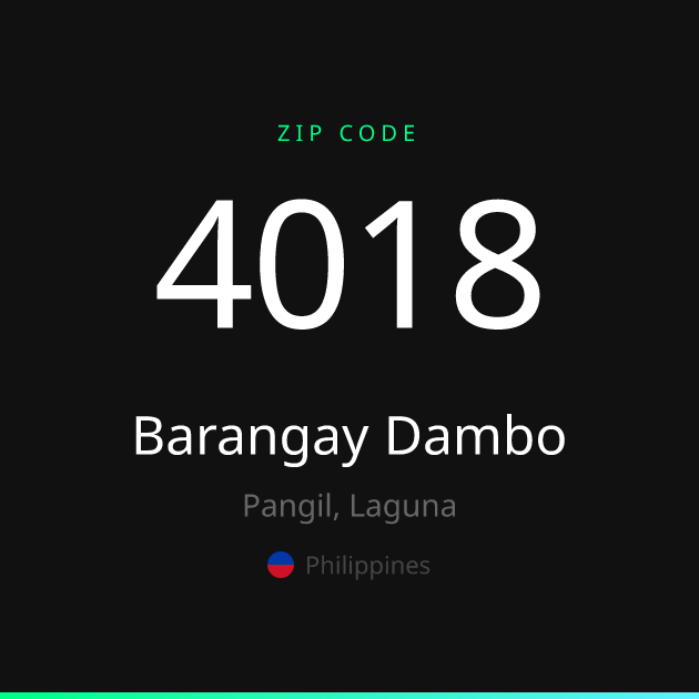 Shareable ZIP code 4018 card for Barangay Dambo, dark theme