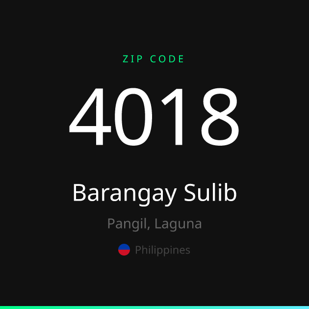 Shareable ZIP code 4018 card for Barangay Sulib, dark theme