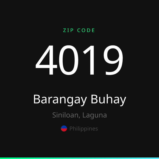 Shareable ZIP code 4019 card for Barangay Buhay, dark theme