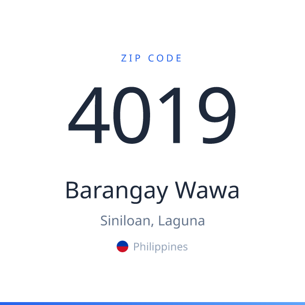 Shareable ZIP code 4019 card for Barangay Wawa, light theme