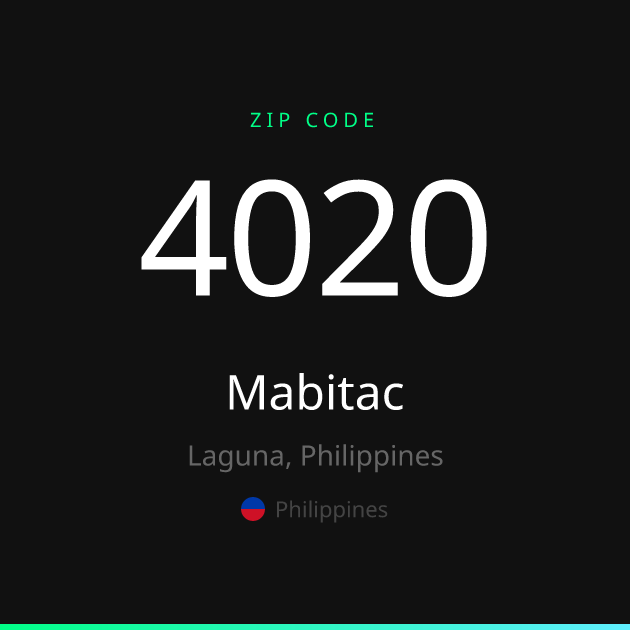 Shareable ZIP code 4020 card for Mabitac, dark theme