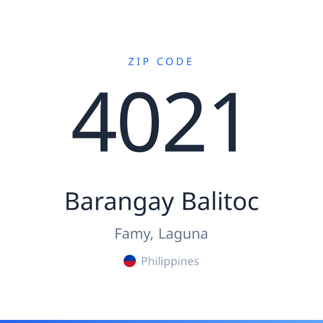 Shareable ZIP code 4021 card for Barangay Balitoc, light theme