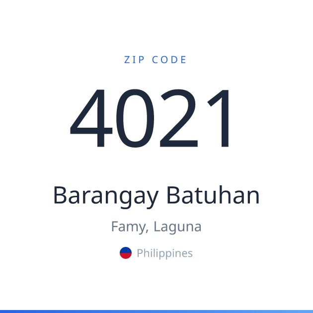 Shareable ZIP code 4021 card for Barangay Batuhan, light theme