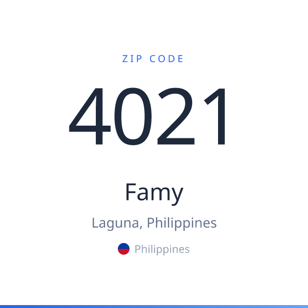 Shareable ZIP code 4021 card for Famy, light theme
