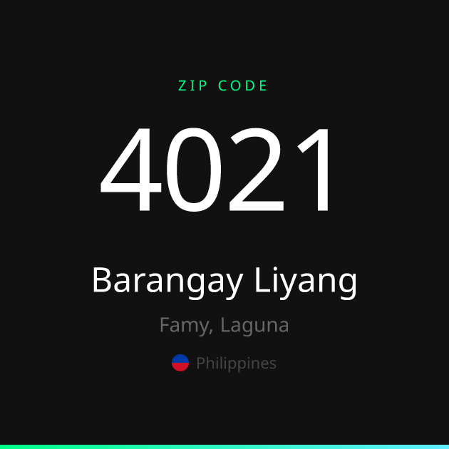 Shareable ZIP code 4021 card for Barangay Liyang, dark theme