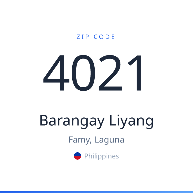 Shareable ZIP code 4021 card for Barangay Liyang, light theme