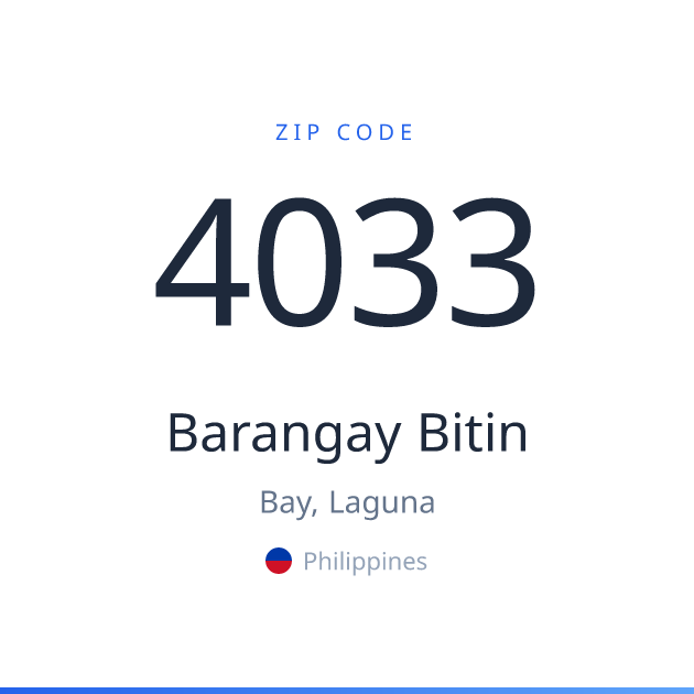 Shareable ZIP code 4033 card for Barangay Bitin, light theme