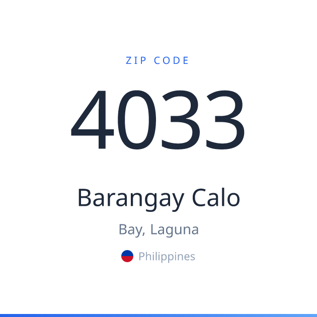 Shareable ZIP code 4033 card for Barangay Calo, light theme
