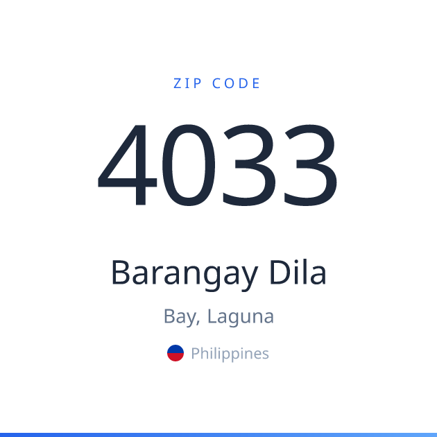 Shareable ZIP code 4033 card for Barangay Dila, light theme