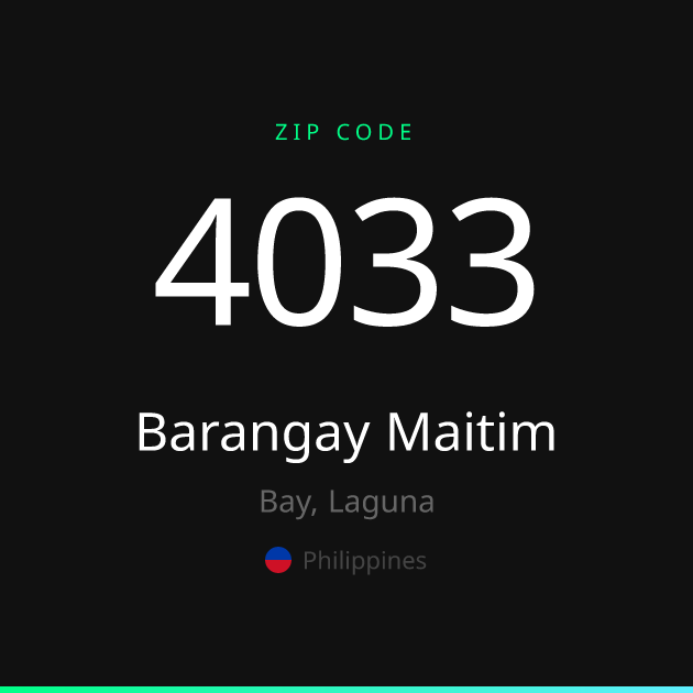 Shareable ZIP code 4033 card for Barangay Maitim, dark theme