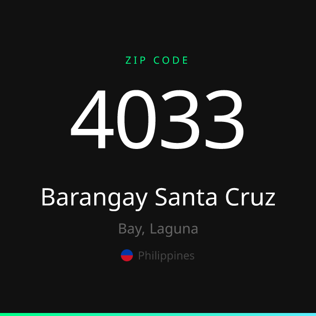 Shareable ZIP code 4033 card for Barangay Santa Cruz, dark theme