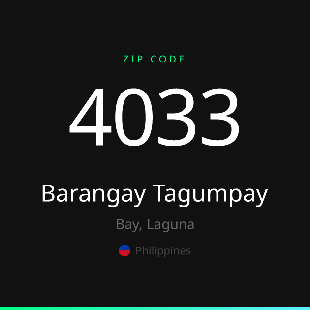Shareable ZIP code 4033 card for Barangay Tagumpay, dark theme