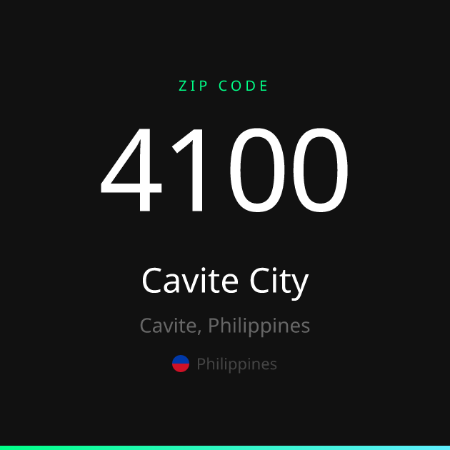 Shareable ZIP code 4100 card for Cavite City, dark theme