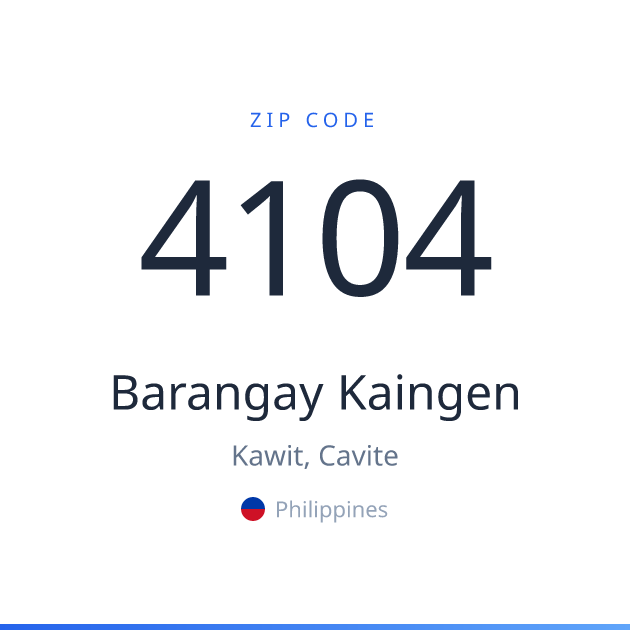 Shareable ZIP code 4104 card for Barangay Kaingen, light theme