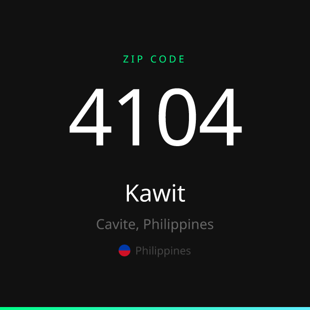 Shareable ZIP code 4104 card for Kawit, dark theme
