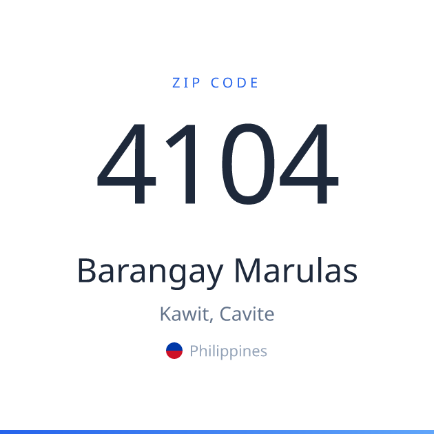 Shareable ZIP code 4104 card for Barangay Marulas, light theme