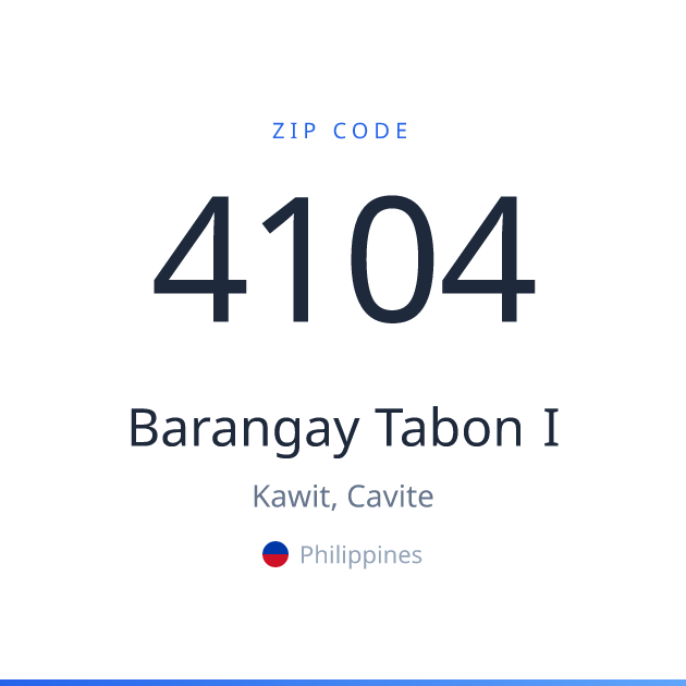 Shareable ZIP code 4104 card for Barangay Tabon I, light theme