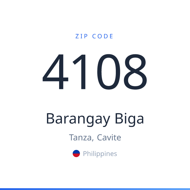 Shareable ZIP code 4108 card for Barangay Biga, light theme