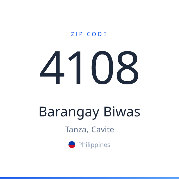 Shareable ZIP code 4108 card for Barangay Biwas, light theme