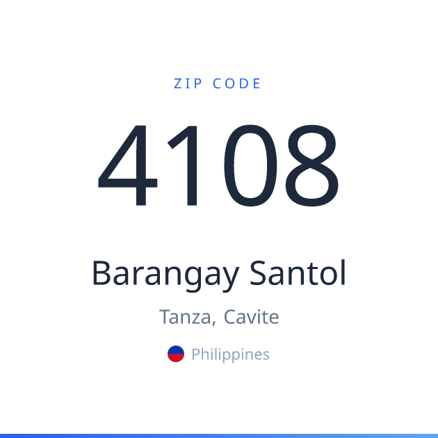 Shareable ZIP code 4108 card for Barangay Santol, light theme