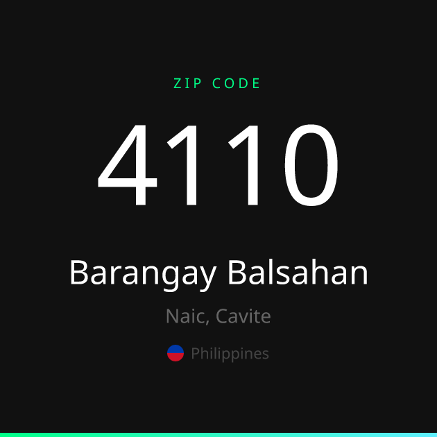 Shareable ZIP code 4110 card for Barangay Balsahan, dark theme