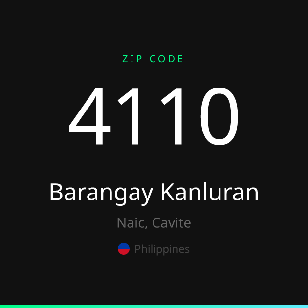 Shareable ZIP code 4110 card for Barangay Kanluran, dark theme