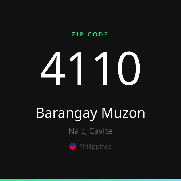 Shareable ZIP code 4110 card for Barangay Muzon, dark theme