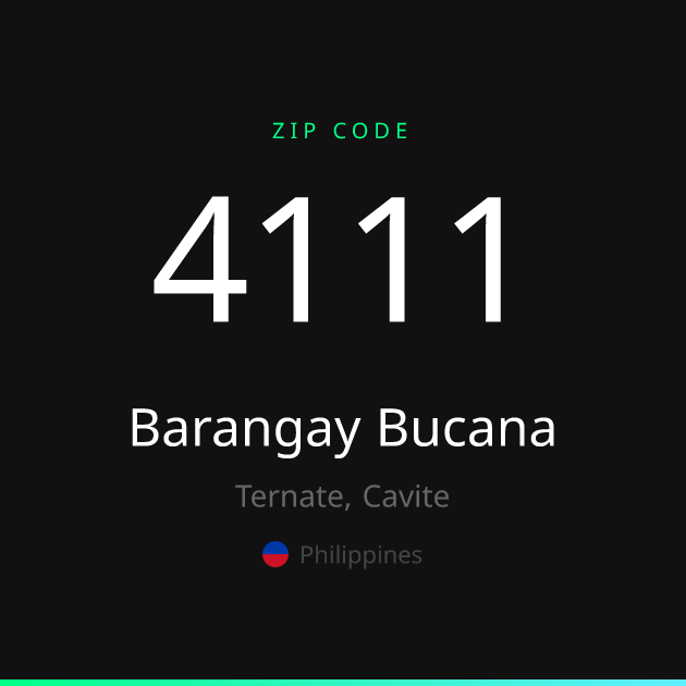 Shareable ZIP code 4111 card for Barangay Bucana, dark theme