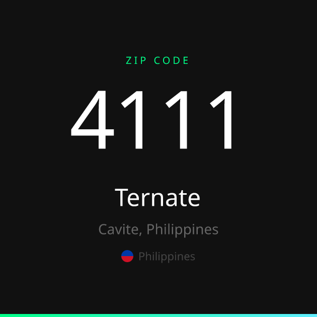 Shareable ZIP code 4111 card for Ternate, dark theme