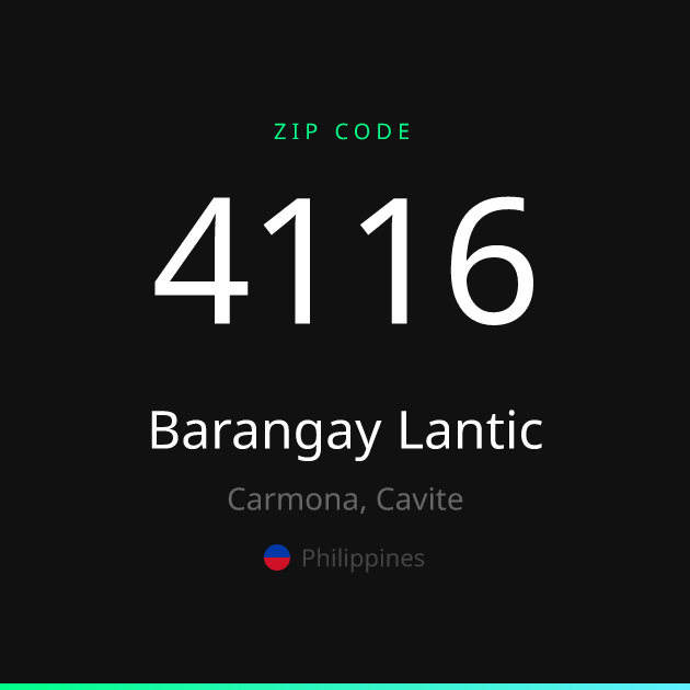 Shareable ZIP code 4116 card for Barangay Lantic, dark theme