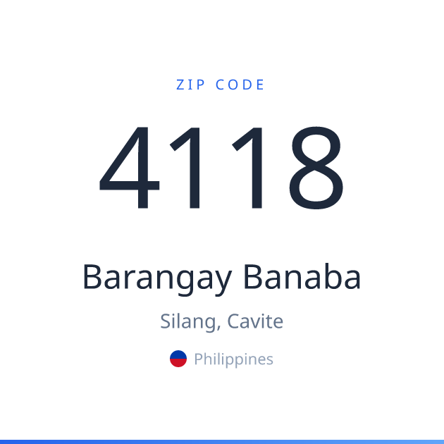 Shareable ZIP code 4118 card for Barangay Banaba, light theme