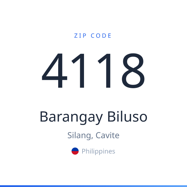 Shareable ZIP code 4118 card for Barangay Biluso, light theme