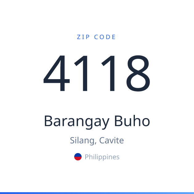 Shareable ZIP code 4118 card for Barangay Buho, light theme