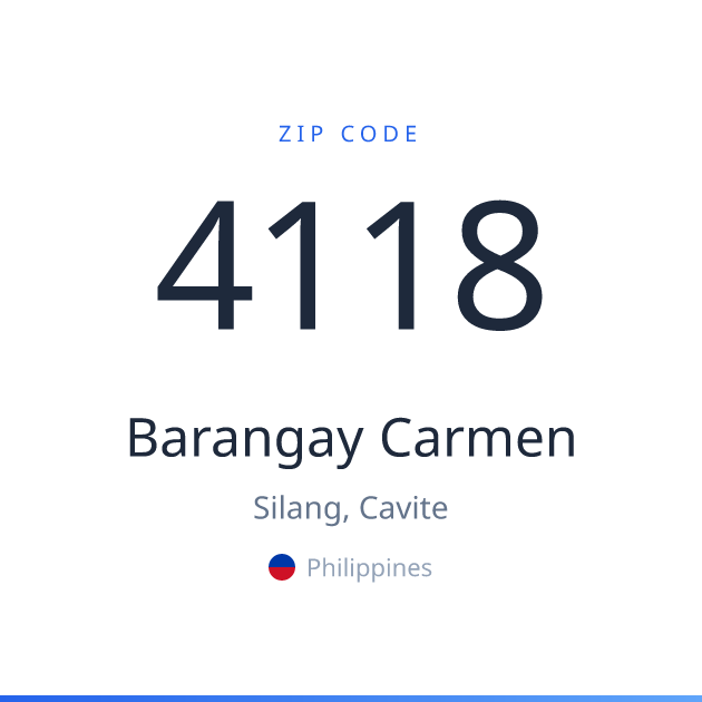 Shareable ZIP code 4118 card for Barangay Carmen, light theme