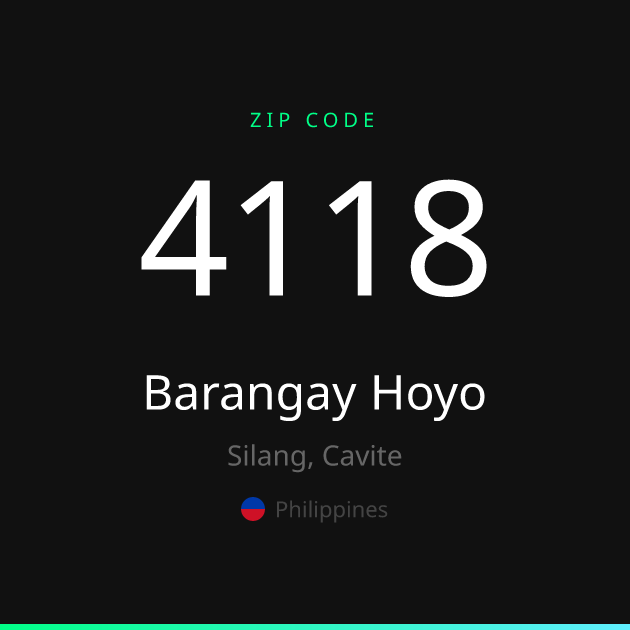Shareable ZIP code 4118 card for Barangay Hoyo, dark theme