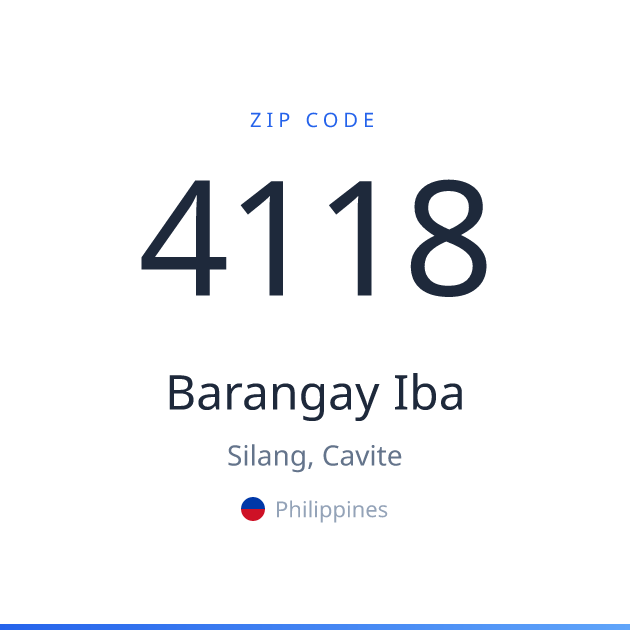 Shareable ZIP code 4118 card for Barangay Iba, light theme