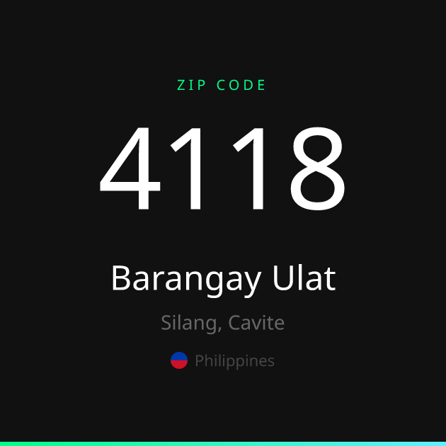 Shareable ZIP code 4118 card for Barangay Ulat, dark theme