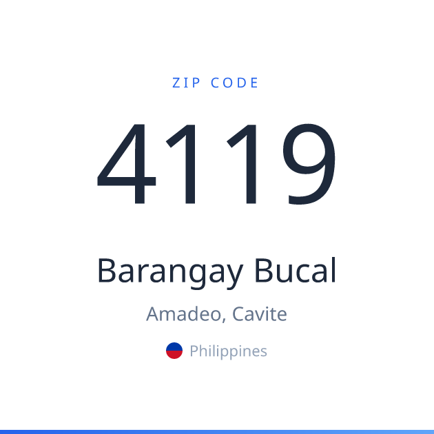 Shareable ZIP code 4119 card for Barangay Bucal, light theme