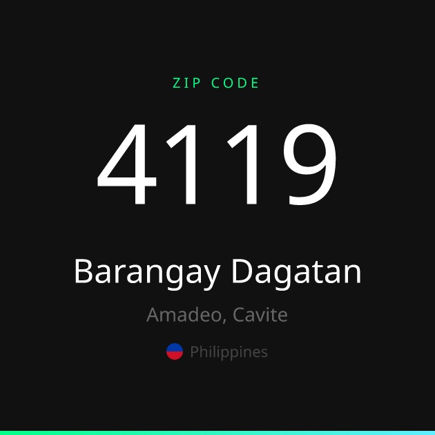Shareable ZIP code 4119 card for Barangay Dagatan, dark theme